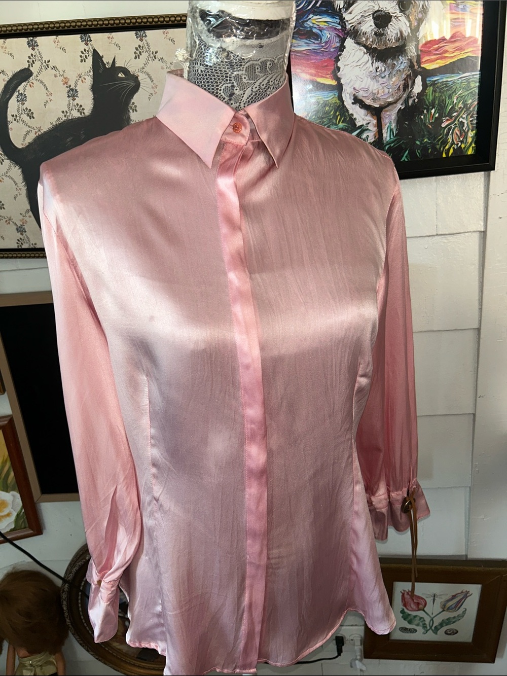 Roberto Cavalli Pink Satin Button-Up Blouse